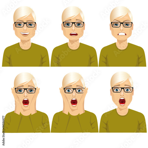 man on six different face expressions set