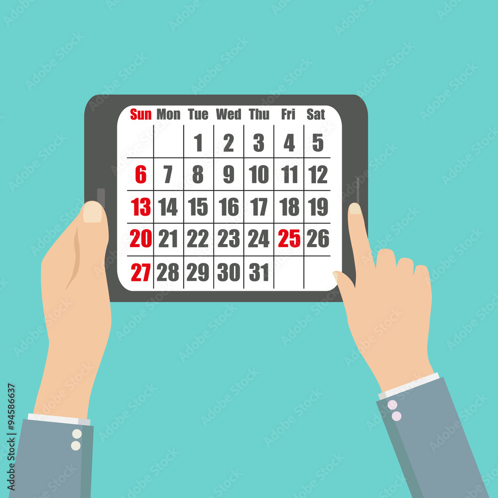 tablet with the calendar in the hands of man tablet with the calendar in the hands of man