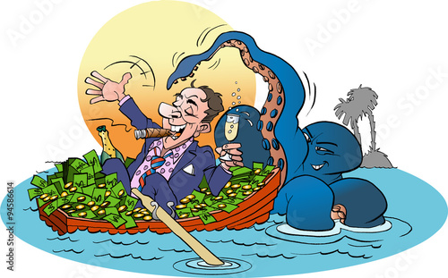Vector cartoon illustration of a get away manager thinks he is safe