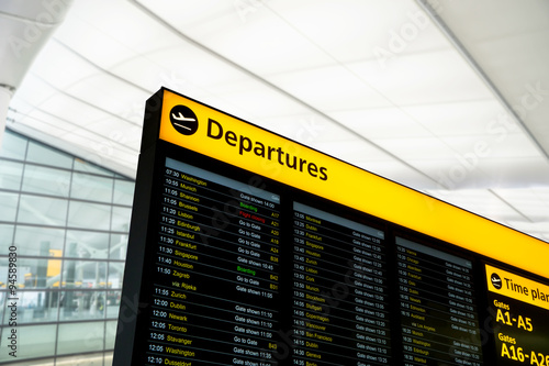 Flight information, arrival, departure at the airport, London, UK