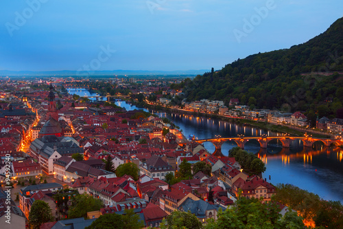 Beautiful night view of Alte Brucke in Heidelberg