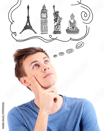 Dreaming guy isolated on white