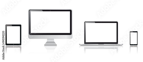 realistische laptop, pc monitor, smartphone und tablet-computer vektor grafiken, 