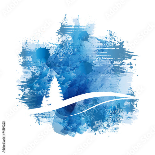 Winterliche Berglandschaft | Abstract Blue Watercolour Painting