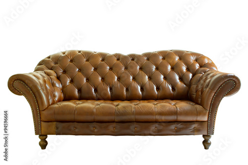 Vintage style  leather sofa isolated on white. Clipping path.