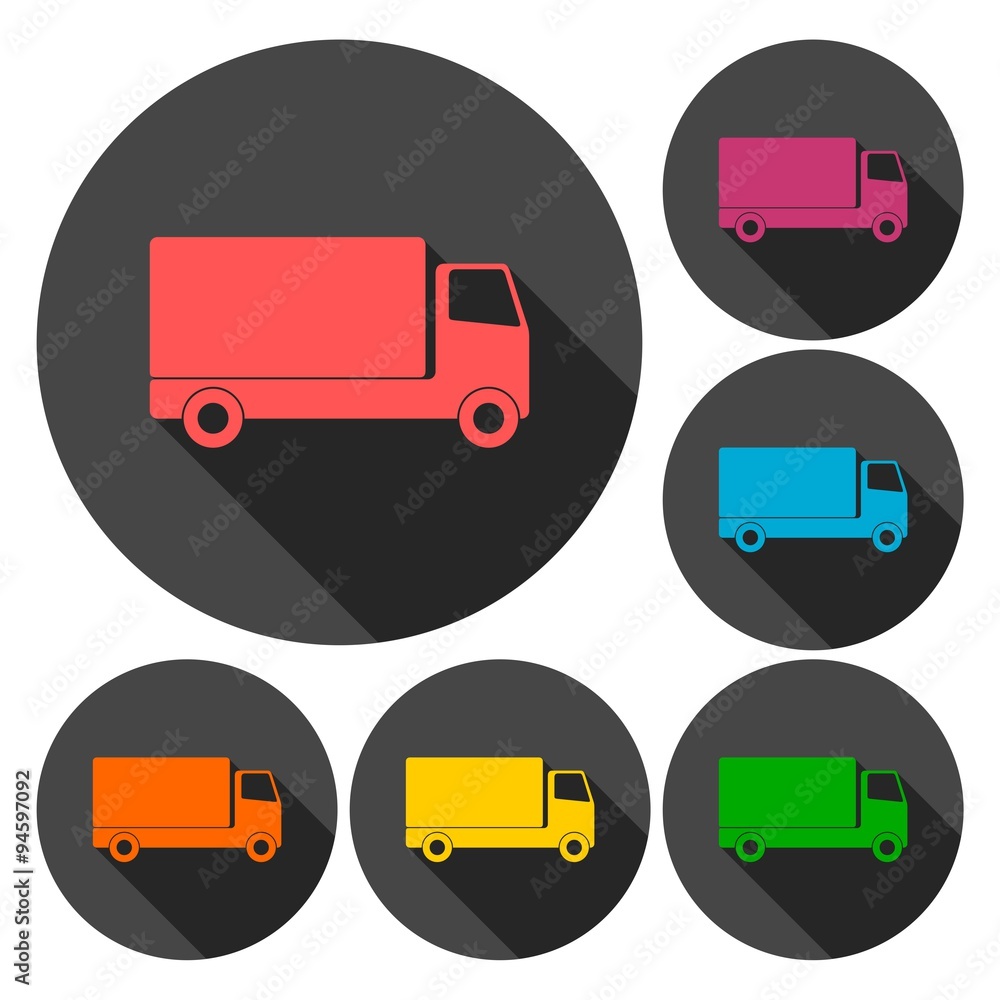 Truck icons set with long shadow Truck icons set with long shadow