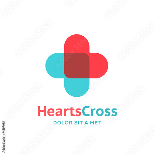 Cross plus heart medical logo icon design template elements