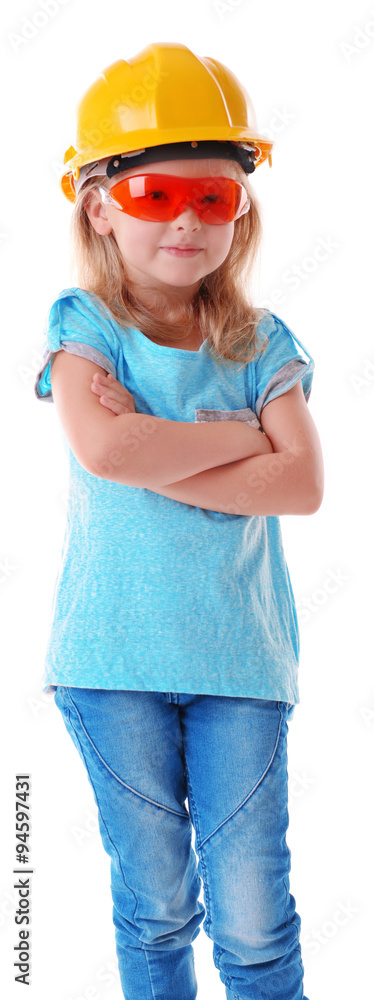 Little girl with tools isolated on white Little girl with tools isolated on white