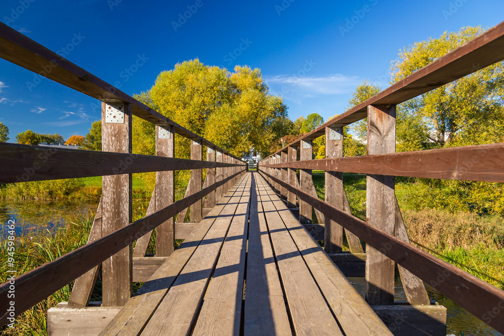 wide angle wooden bridge 