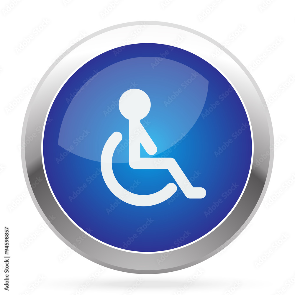 White Wheel Chair icon on blue web app button White Wheel Chair icon on blue web app button