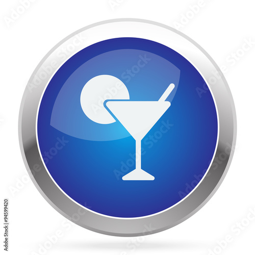 White Cocktail icon on blue web app button