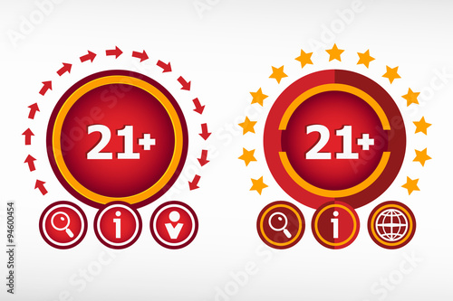 21 plus years old sign. Adults content icon on creative backgrou
