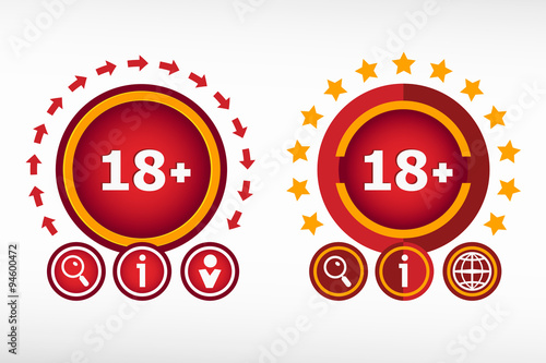 18 plus years old sign. Adults content icon on creative backgrou