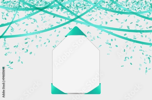 blank card with confetti and ribbons