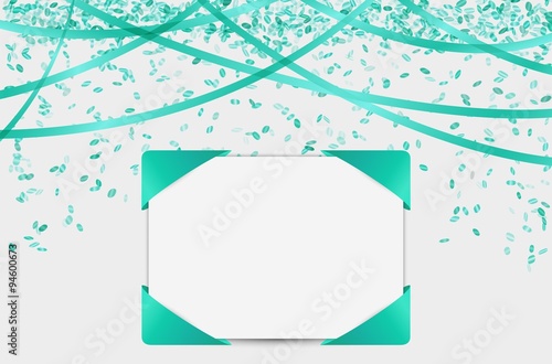 blank card with confetti and ribbons