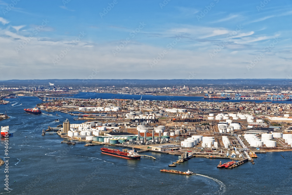 View of Port Newark and the MAERSK shipping containers in Bayonn