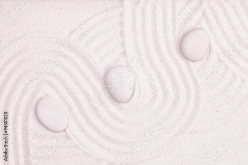 Canvas Print Zen garden with white marble rocks and wave pattern in the white