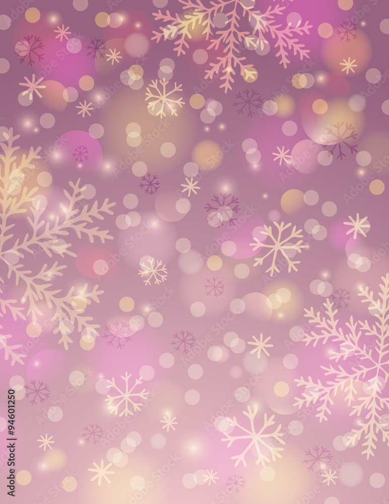 Pink background with snowflake and bokeh, vector Pink background with snowflake and bokeh, vector