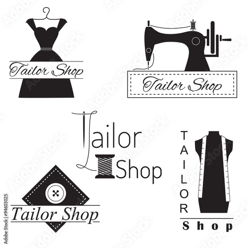 Set of tailor labels, badges and emblems . Tailor shop design elements vector.