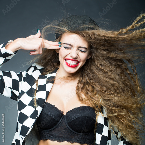 Attractive woman eyes shut photo