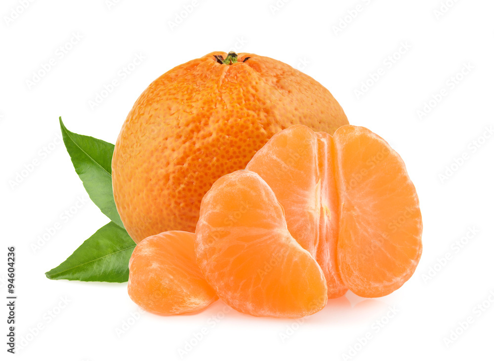 Tangerines with slices isolated on white background Tangerines with slices isolated on white background
