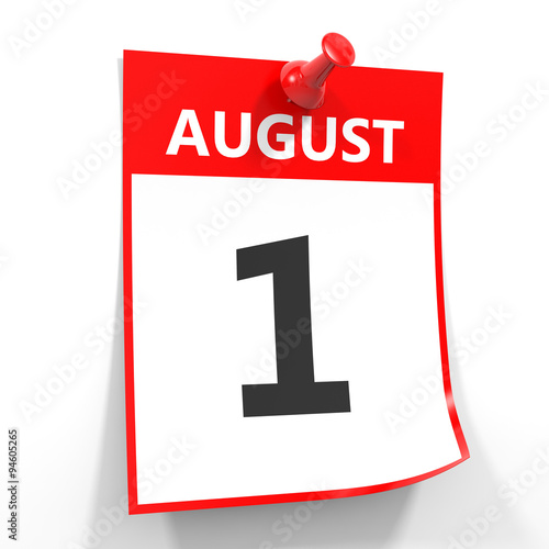 1 august calendar sheet with red pin.
