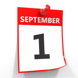 1 september calendar sheet with red pin.