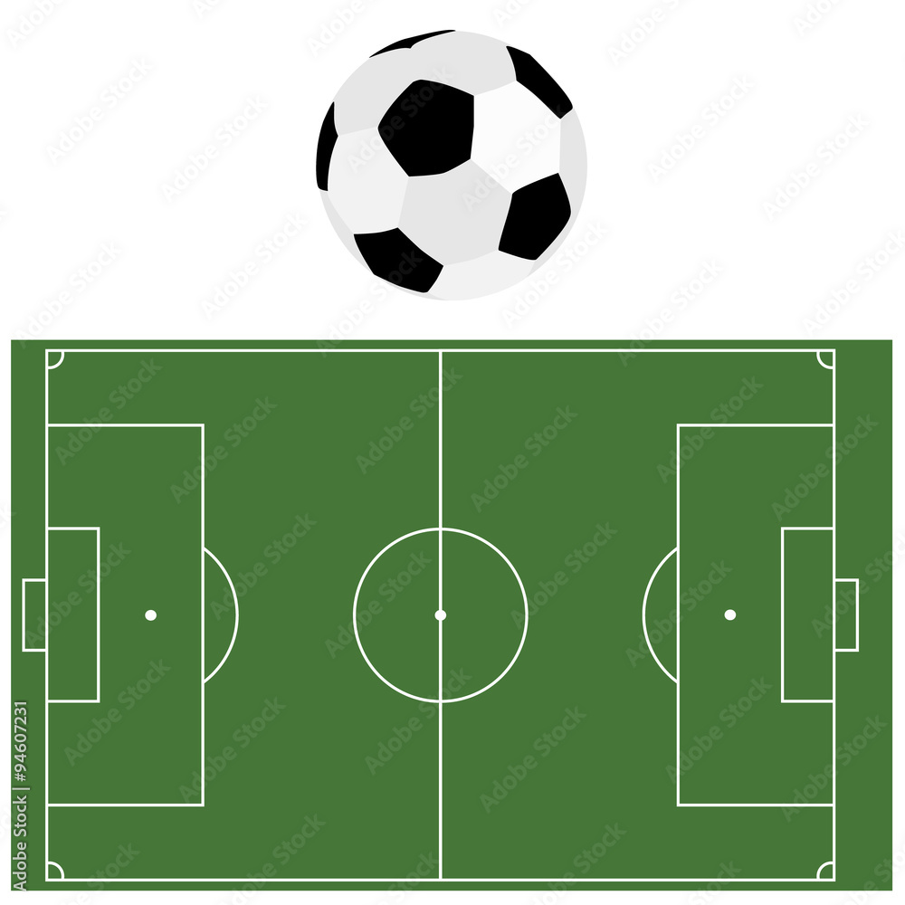 Football ball and soccer field Football ball and soccer field