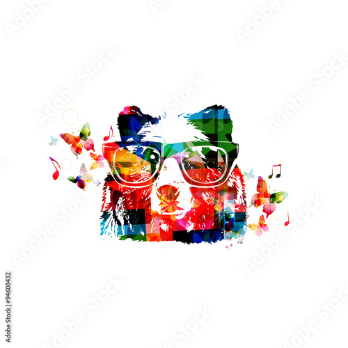 Colorful bear head with glasses close up