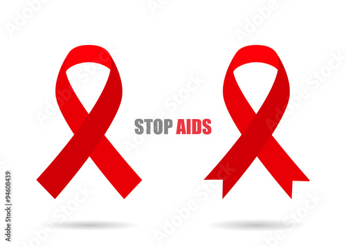 Red ribbons with shadow different stylish illustration of Stop AIDS