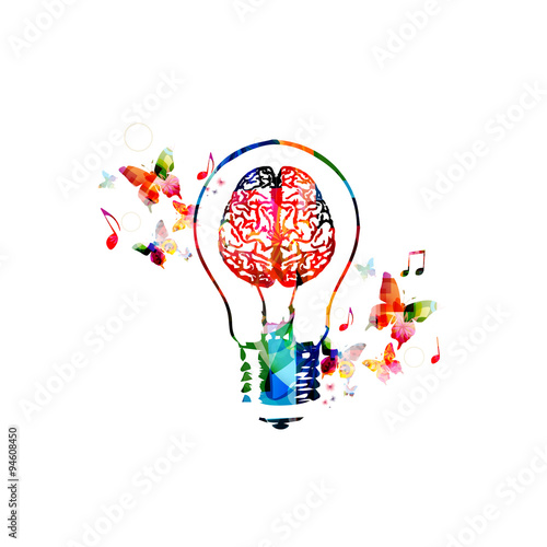 Colorful light bulb with brain symbol