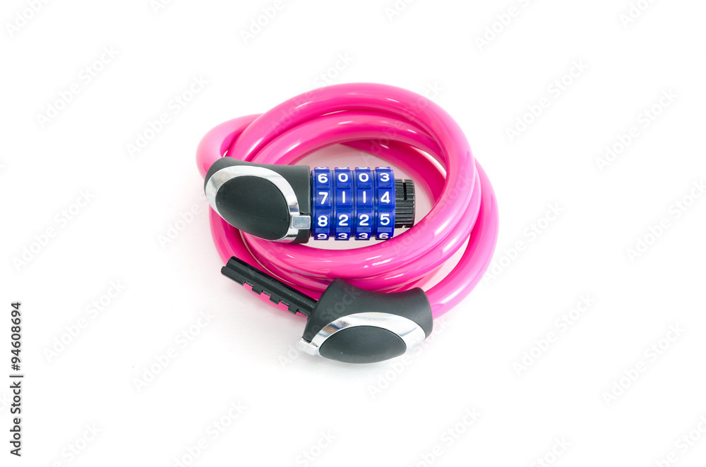 Pink bike lock isolated on white background Pink bike lock isolated on white background
