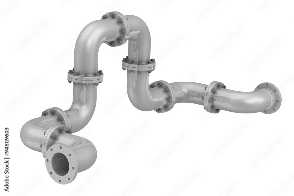 Curved bends with flanges. Connections of bends. The three-dimensional illustration. Isolated Curved bends with flanges. Connections of bends. The three-dimensional illustration. Isolated
