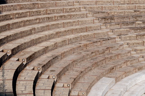 Remains of steps at large theatre in Pompeii, Italy