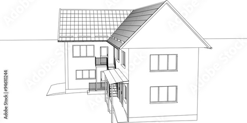 The house drawing in the vector. The contours of the house.