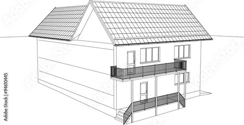 The house drawing in the vector. The contours of the house.
