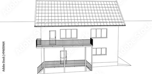 The house drawing in the vector. The contours of the house.