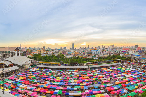 Panorama view of Multi-colored tents  Sales of second-hand marke