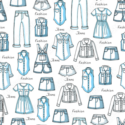 Pattern with hand drawn jeans wear for women