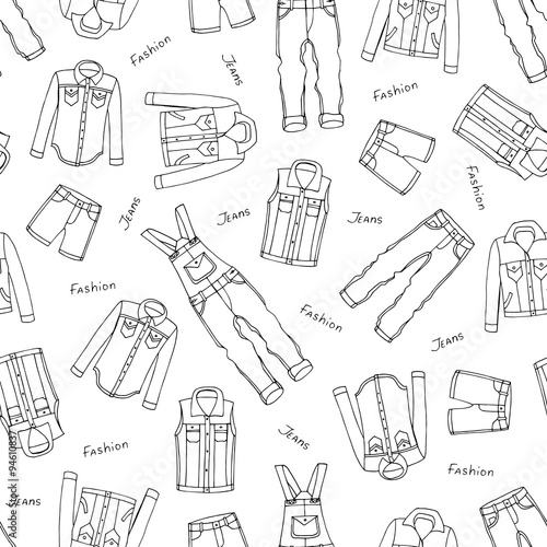 Pattern with jeans wear for men on white color