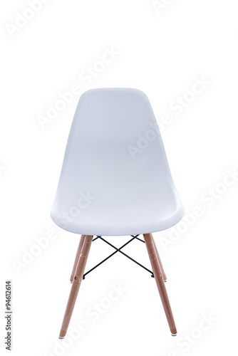 Conceptual Empty White Wooden Leg Chairs Isolated on White Backg