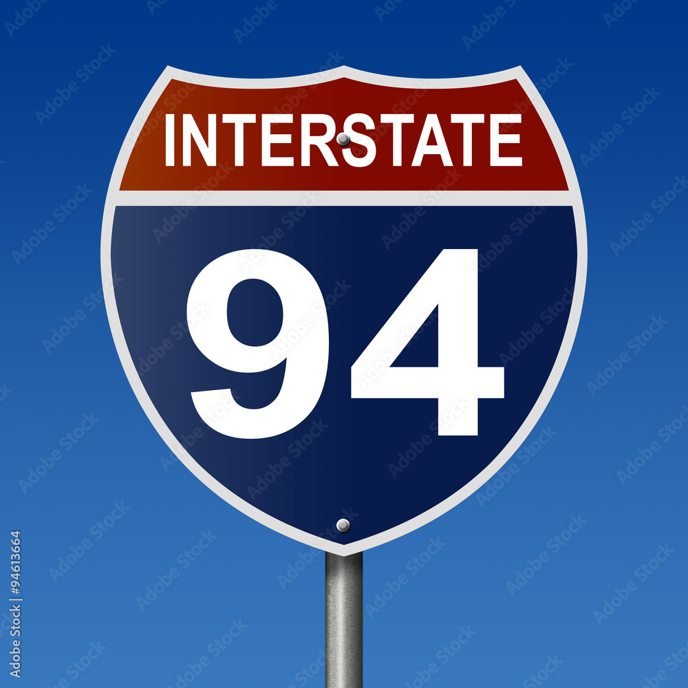 Sign for Interstate 94, part of the National Highway System, which travels between Montana and Michigan Sign for Interstate 94, part of the National Highway System, which travels between Montana and Michigan