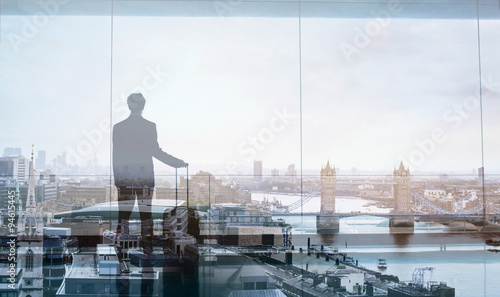 Photography double exposure view of abstract business traveler