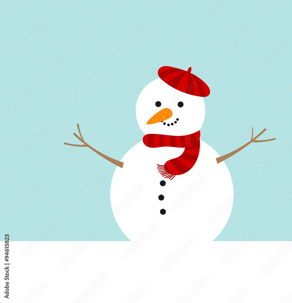 Cute snowman in red beret