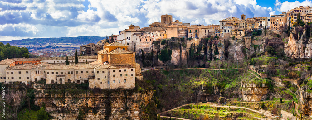 panorama of impressive Cuenca - medieval town on rocks, Spain