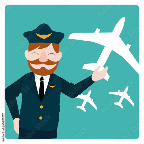 flight attendant illustration over color bakcground