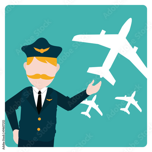 flight attendant illustration over color bakcground