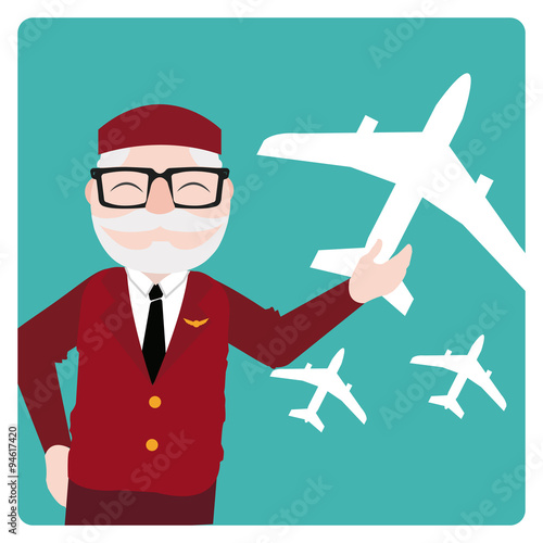 flight attendant illustration over color bakcground