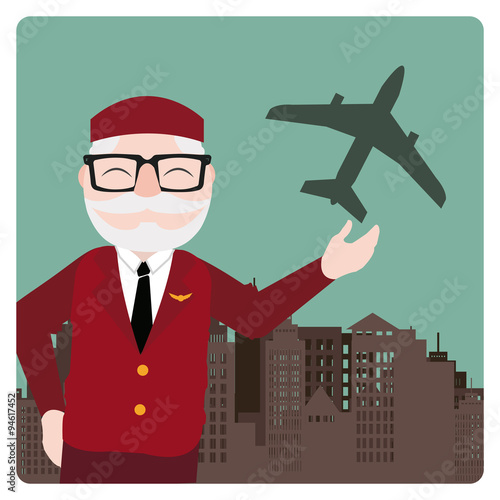 flight attendant illustration over color bakcground