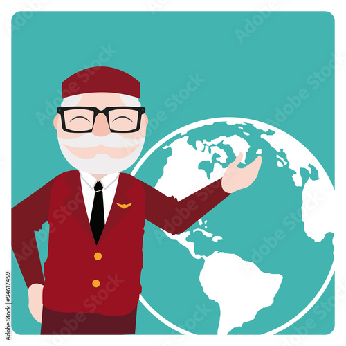 flight attendant illustration over color bakcground